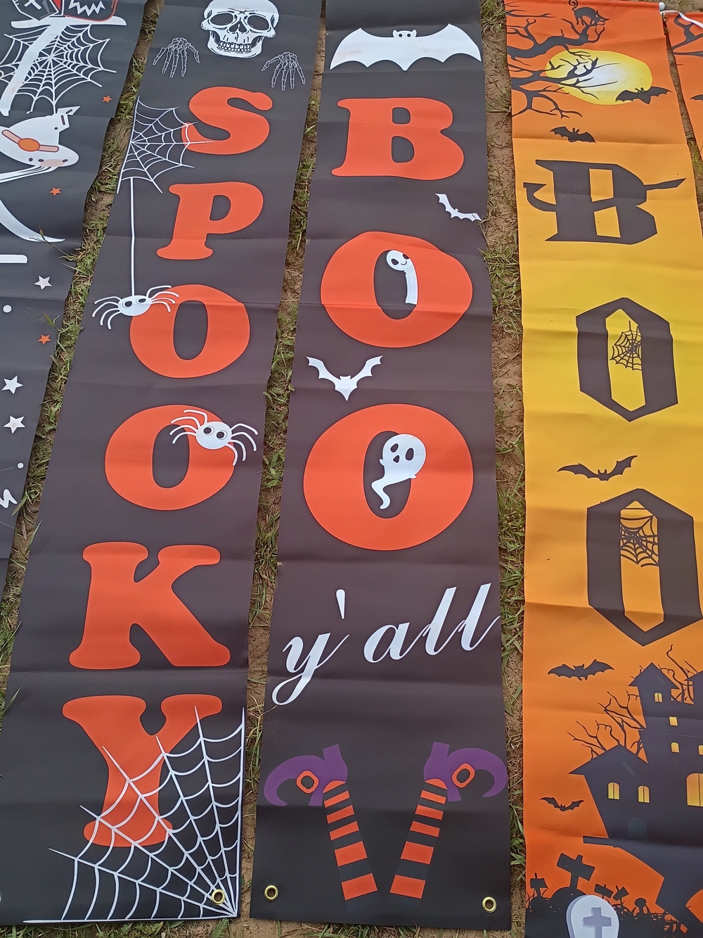 Spooky Y'all Halloween Vertical Banner - Orange on Black